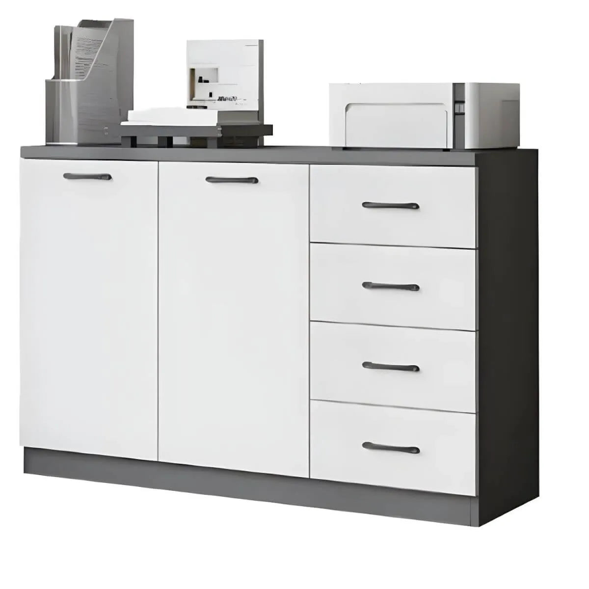 Minimalist Wood Lateral File Cabinet With Shelves And Drawers