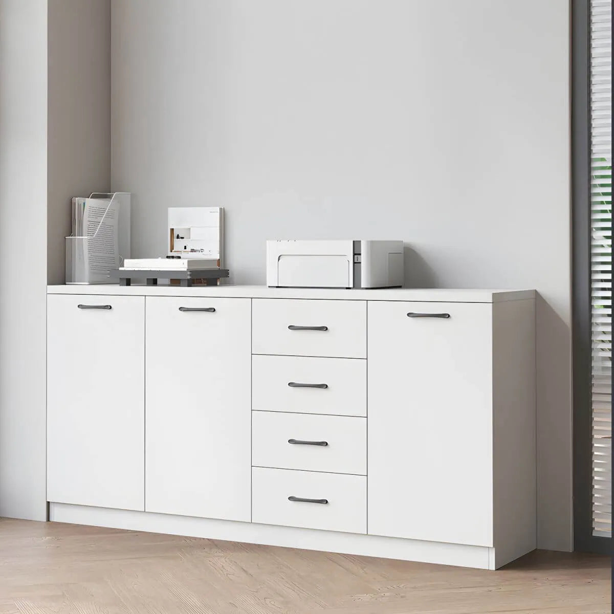 Minimalist Wood Lateral File Cabinet With Shelves And Drawers Main Product Image Main image