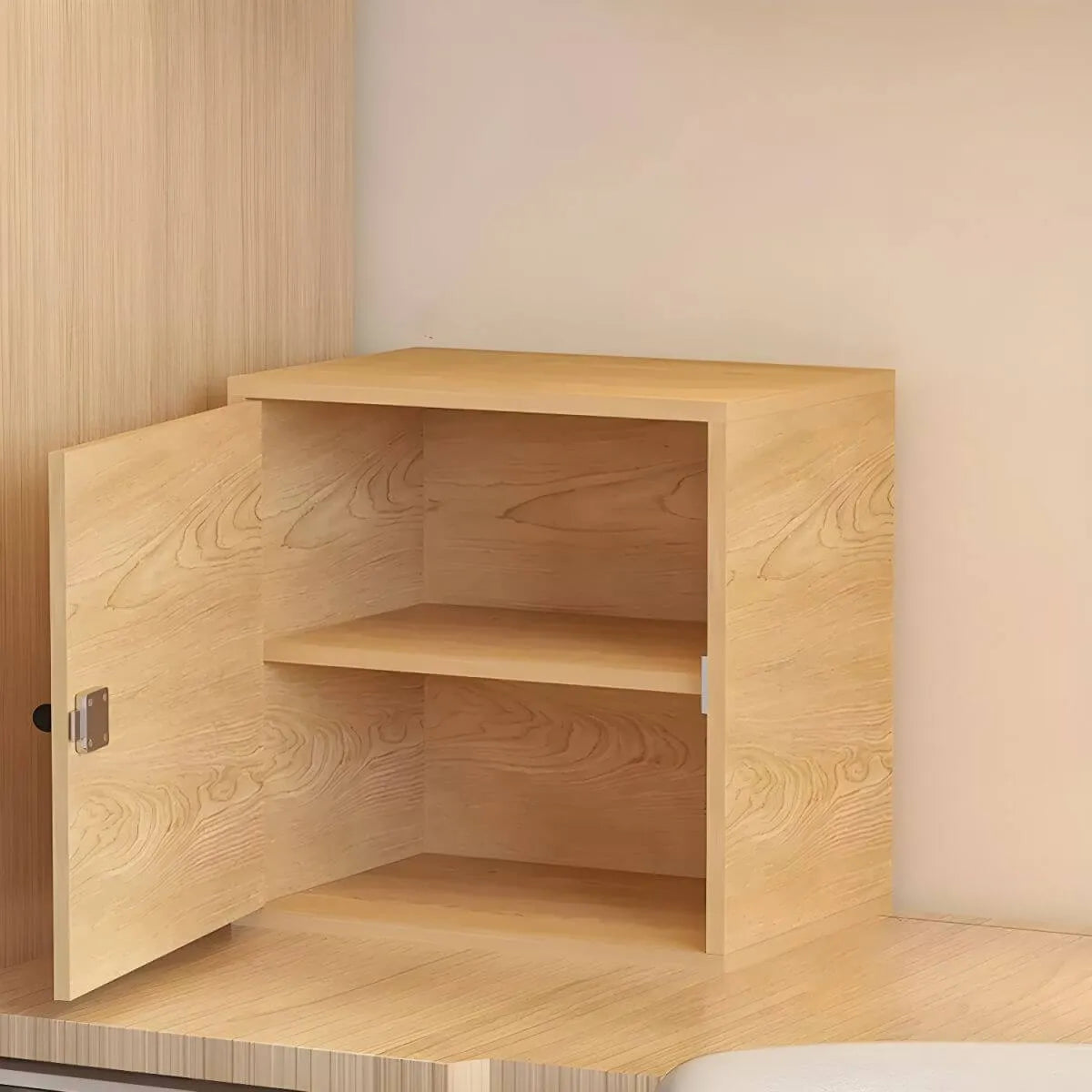 Minimalist Wood Locking Storage Cabinet With Dual-Door Shelves