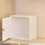 Minimalist Wood Locking Storage Cabinet With Dual-Door Shelves