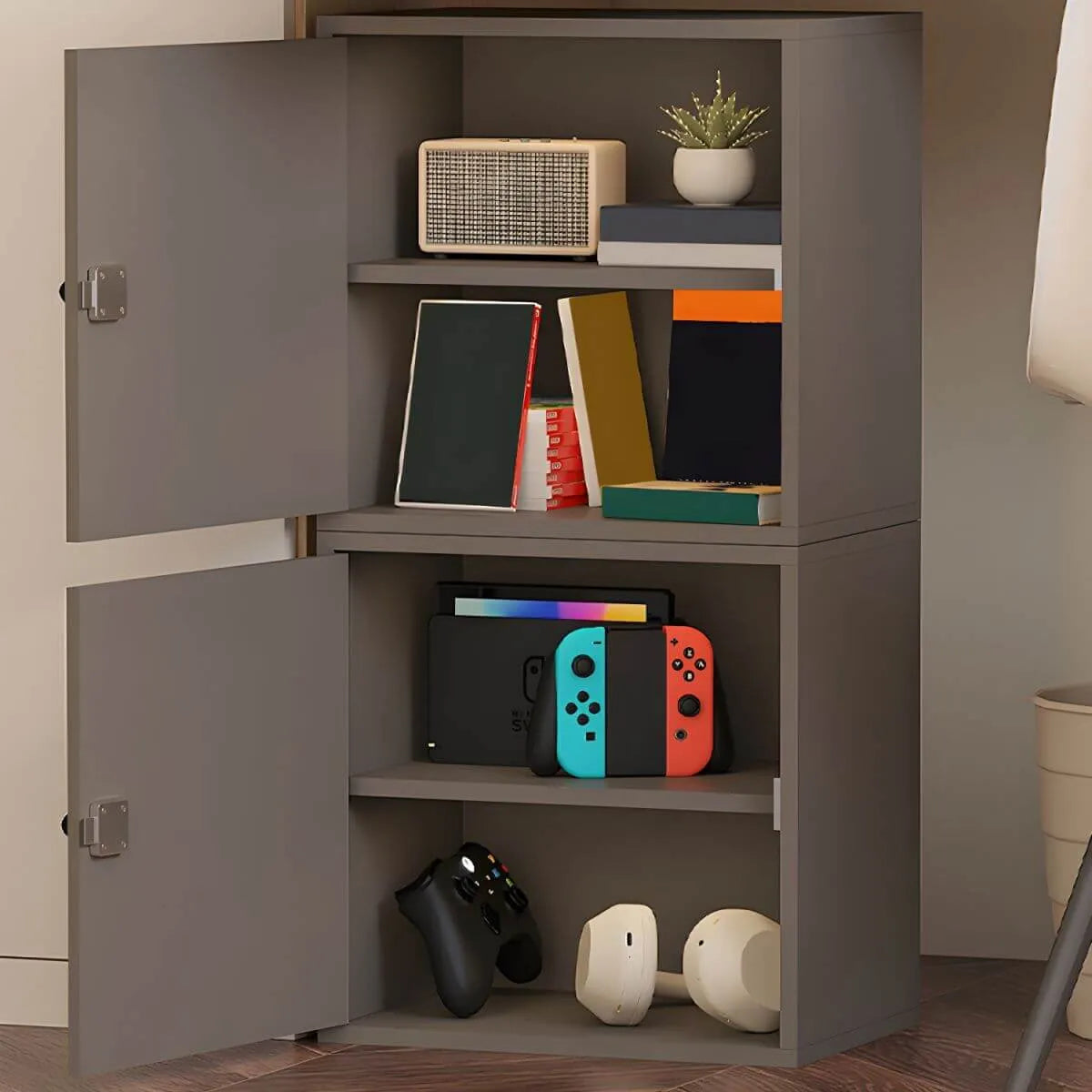Minimalist Wood Locking Storage Cabinet With Dual-Door Shelves Main Product Image