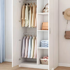 Minimalist Wood Wardrobe Armoire With Hanging And Open Storage