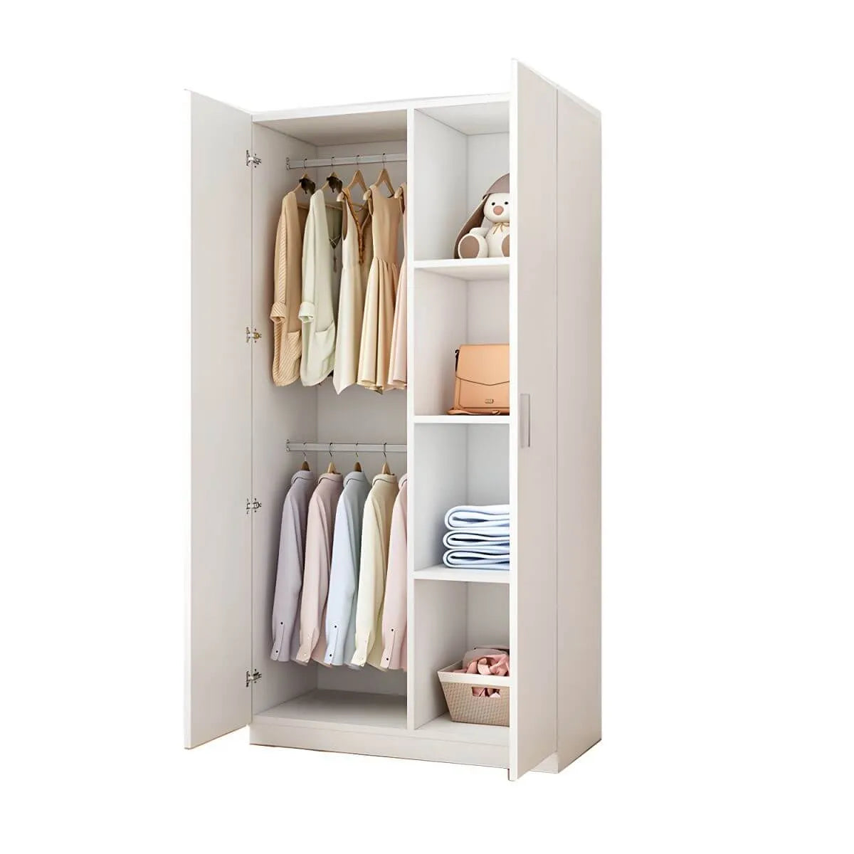 Minimalist Wood Wardrobe Armoire With Hanging And Open Storage