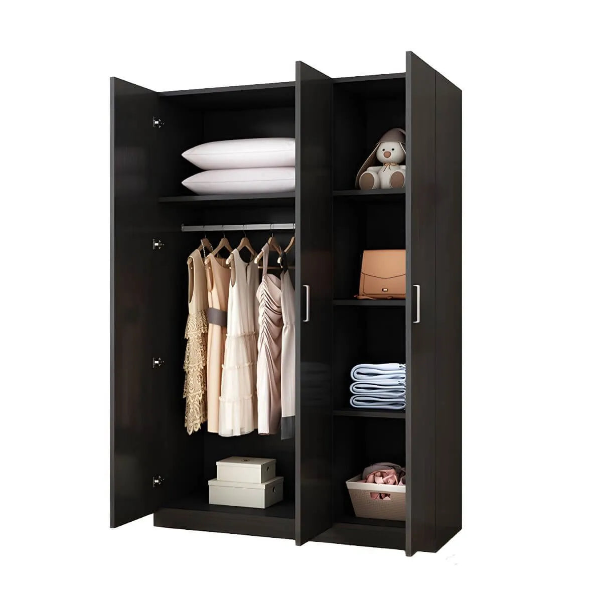Minimalist Wood Wardrobe Armoire With Hanging And Open Storage