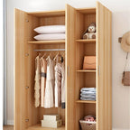 Minimalist Wood Wardrobe Armoire With Hanging And Open Storage