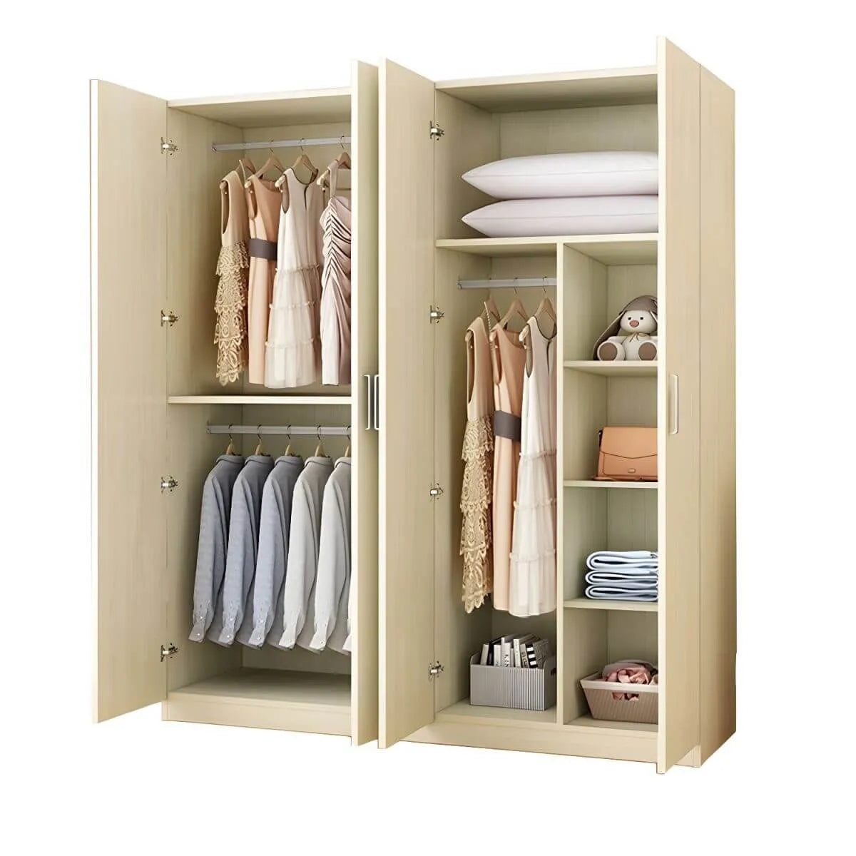 Minimalist Wood Wardrobe Armoire With Hanging And Open Storage