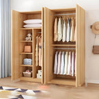 Minimalist Wood Wardrobe Armoire With Hanging And Open Storage