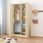 Minimalist Wood Wardrobe Armoire With Hanging And Open Storage