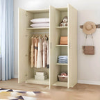 Minimalist Wood Wardrobe Armoire With Hanging And Open Storage