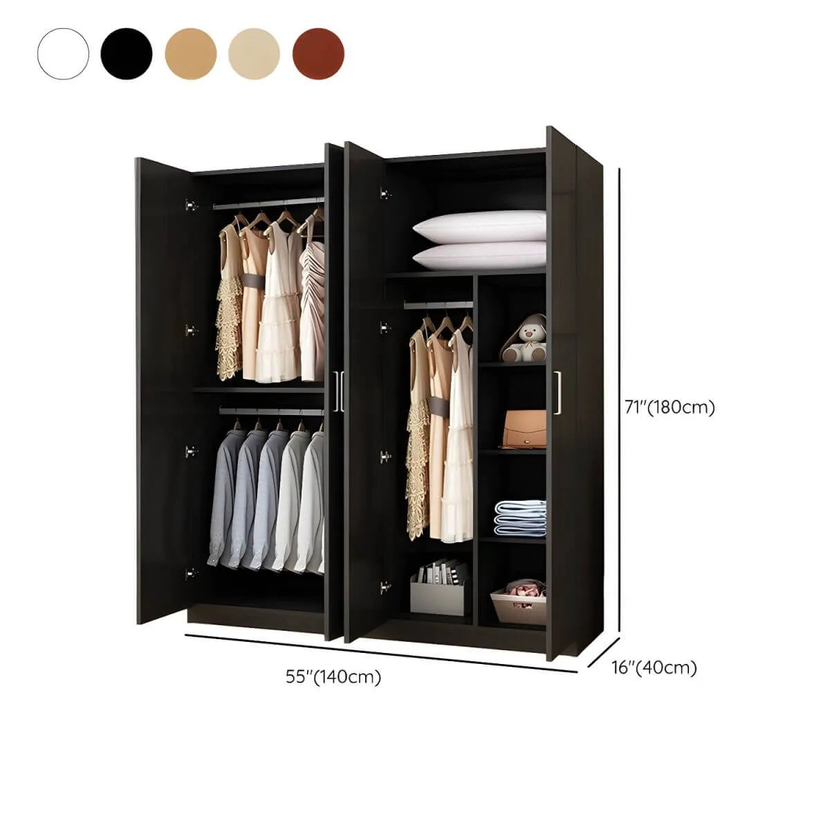 Minimalist Wood Wardrobe Armoire With Hanging And Open Storage Dimensions