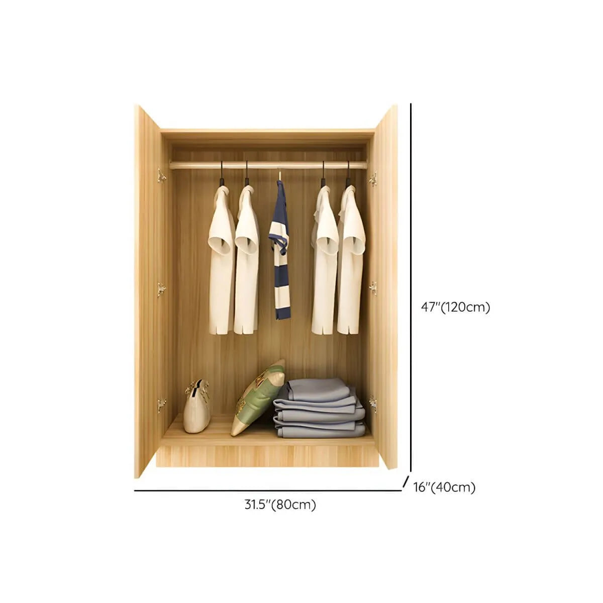 Minimalist Wood Wardrobe Armoire With Hanging And Open Storage Dimensions