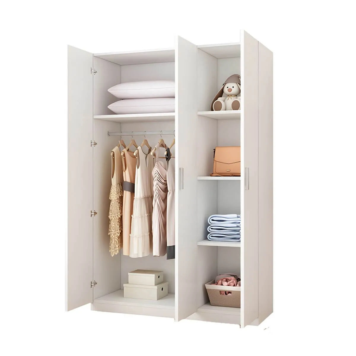 Minimalist Wood Wardrobe Armoire With Hanging And Open Storage Main Product Image