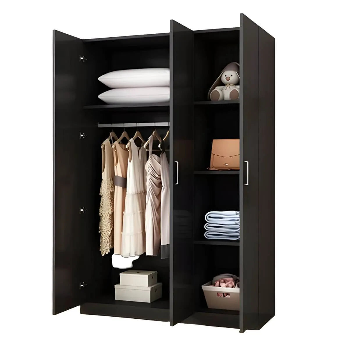 Minimalist Wood Wardrobe Armoire With Shelves And Double Hanging