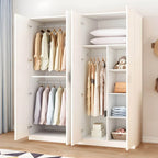 Minimalist Wood Wardrobe Armoire With Shelves And Double Hanging