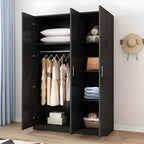 Minimalist Wood Wardrobe Armoire With Shelves And Double Hanging