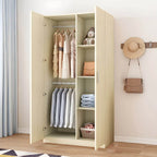 Minimalist Wood Wardrobe Armoire With Shelves And Double Hanging