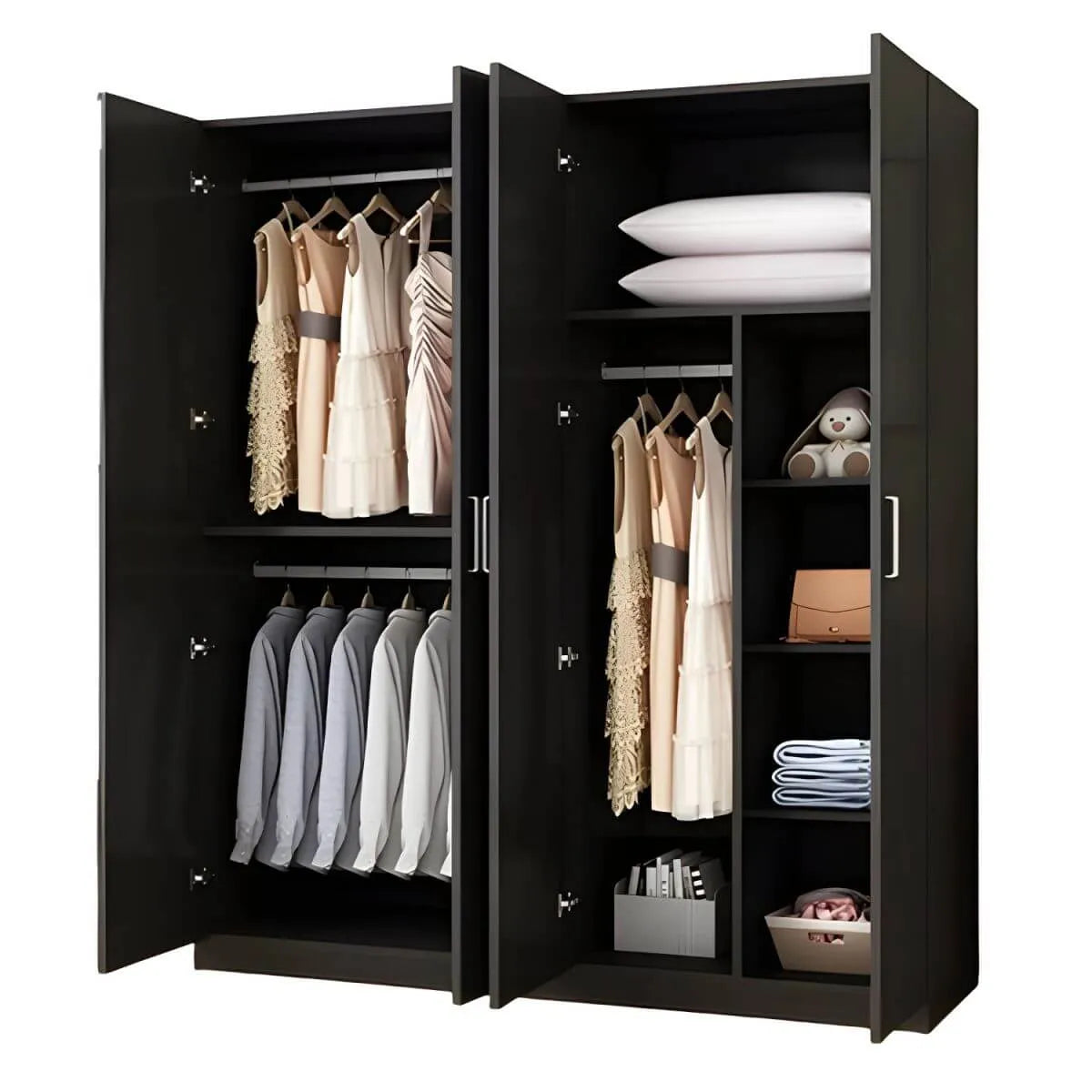 Minimalist Wood Wardrobe Armoire With Shelves And Double Hanging