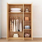 Minimalist Wood Wardrobe Armoire With Shelves And Double Hanging