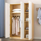 Minimalist Wood Wardrobe Armoire With Shelves And Double Hanging