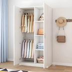 Minimalist Wood Wardrobe Armoire With Shelves And Double Hanging