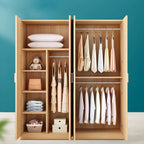 Minimalist Wood Wardrobe Armoire With Shelves And Double Hanging