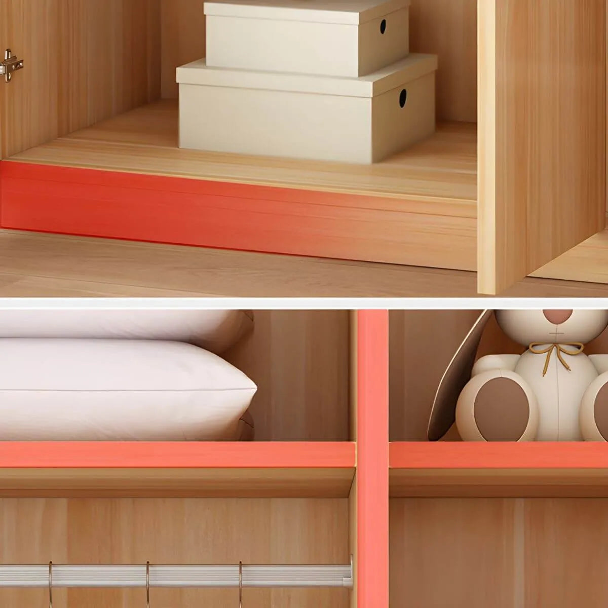 Minimalist Wood Wardrobe Armoire With Shelves And Double Hanging