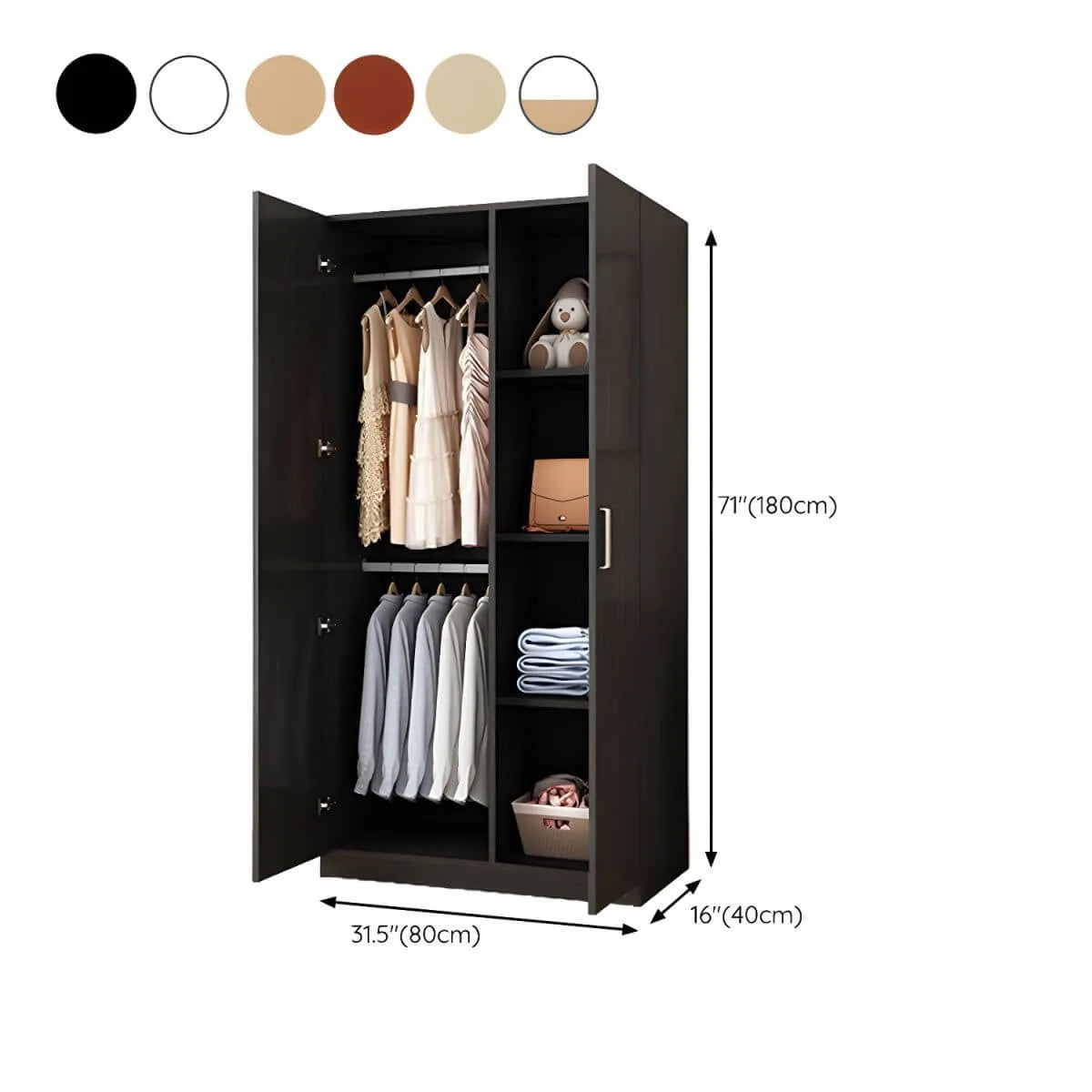 Minimalist Wood Wardrobe Armoire With Shelves And Double Hanging Dimensions