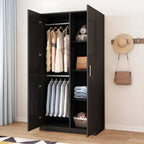 Minimalist Wood Wardrobe Armoire With Shelves And Double Hanging Main Product Image