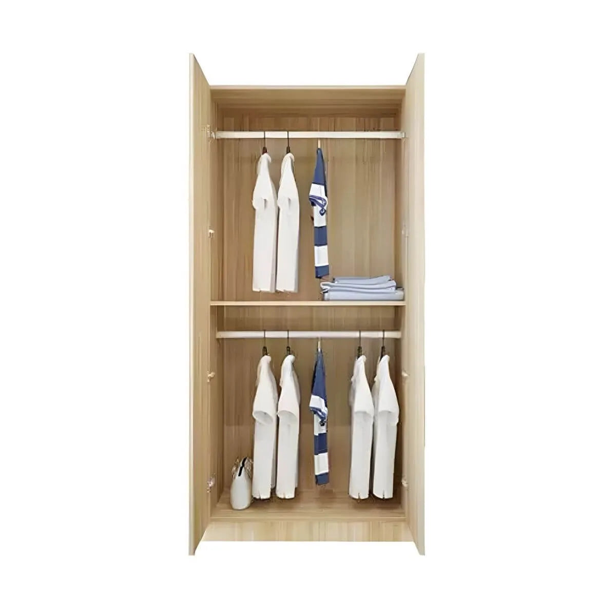 Minimalist Wood Wardrobe Armoire With Soft-Close Doors And Rod