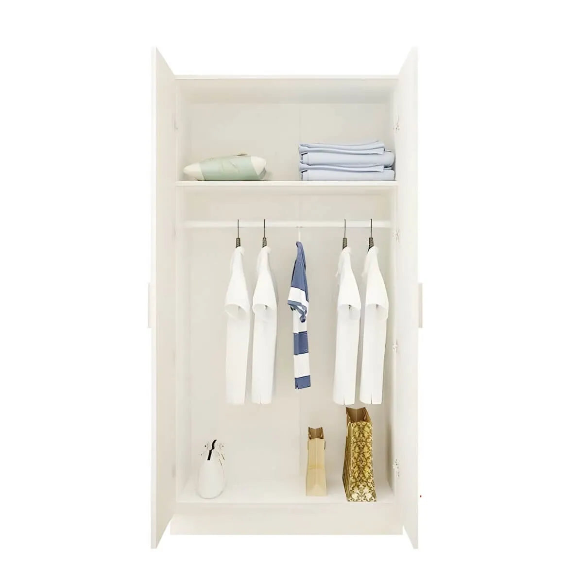 Minimalist Wood Wardrobe Armoire With Soft-Close Doors And Rod
