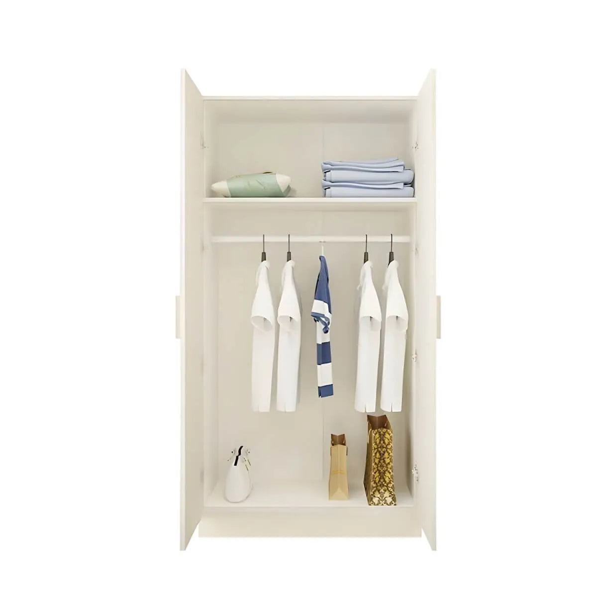 Minimalist Wood Wardrobe Armoire With Soft-Close Doors And Rod