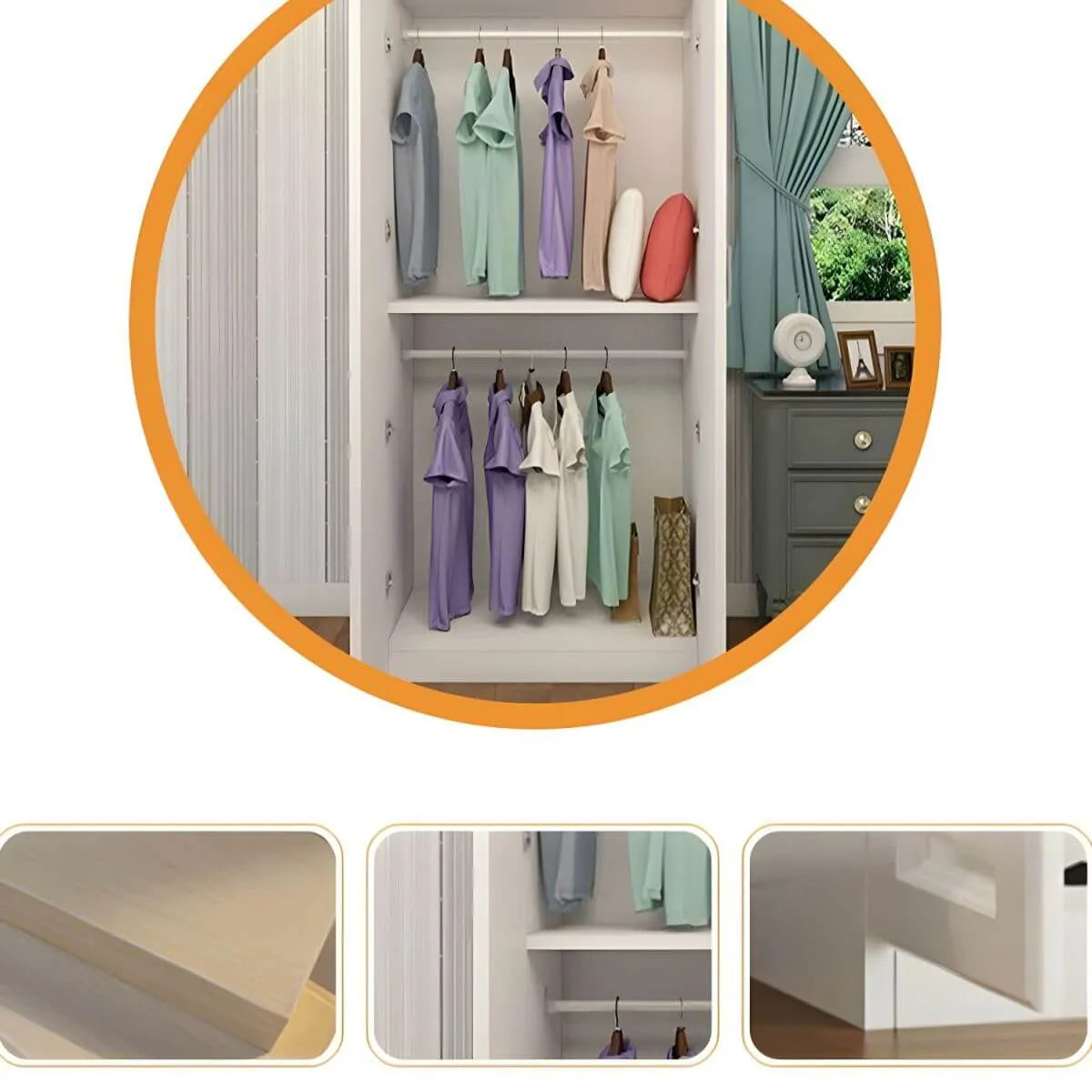 Minimalist Wood Wardrobe Armoire With Soft-Close Doors And Rod