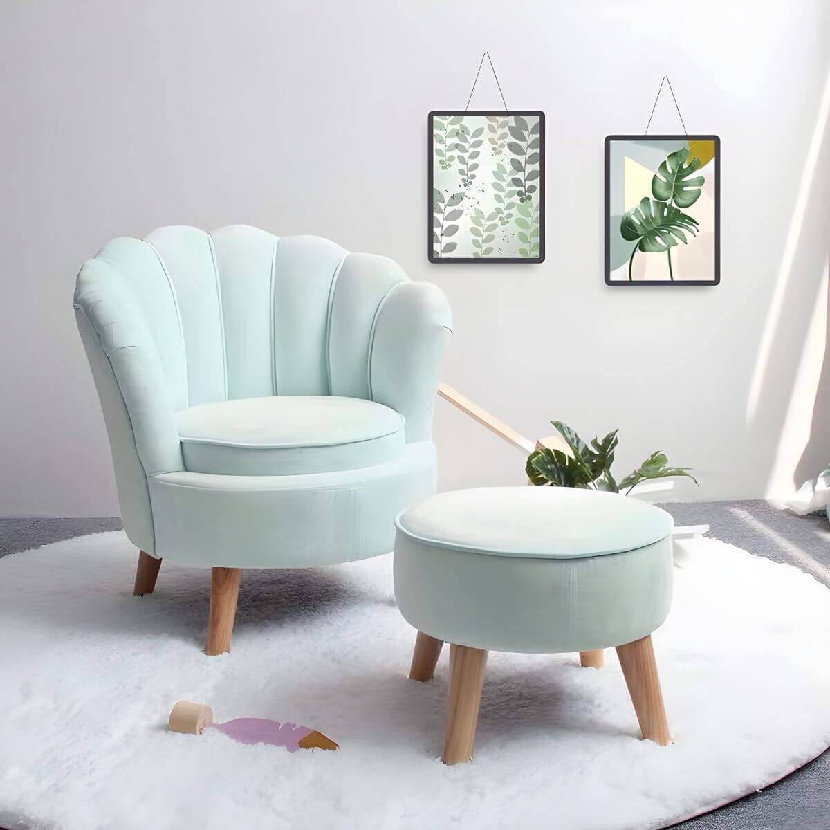 Mint Green and Pink Upholstered Club Ottoman for Kids' Playroom