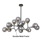 Modern 12-Light Black Chandelier with Smoky Gray Glass Shades