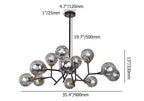 Modern 12-Light Black Chandelier with Smoky Gray Glass Shades Dimensions