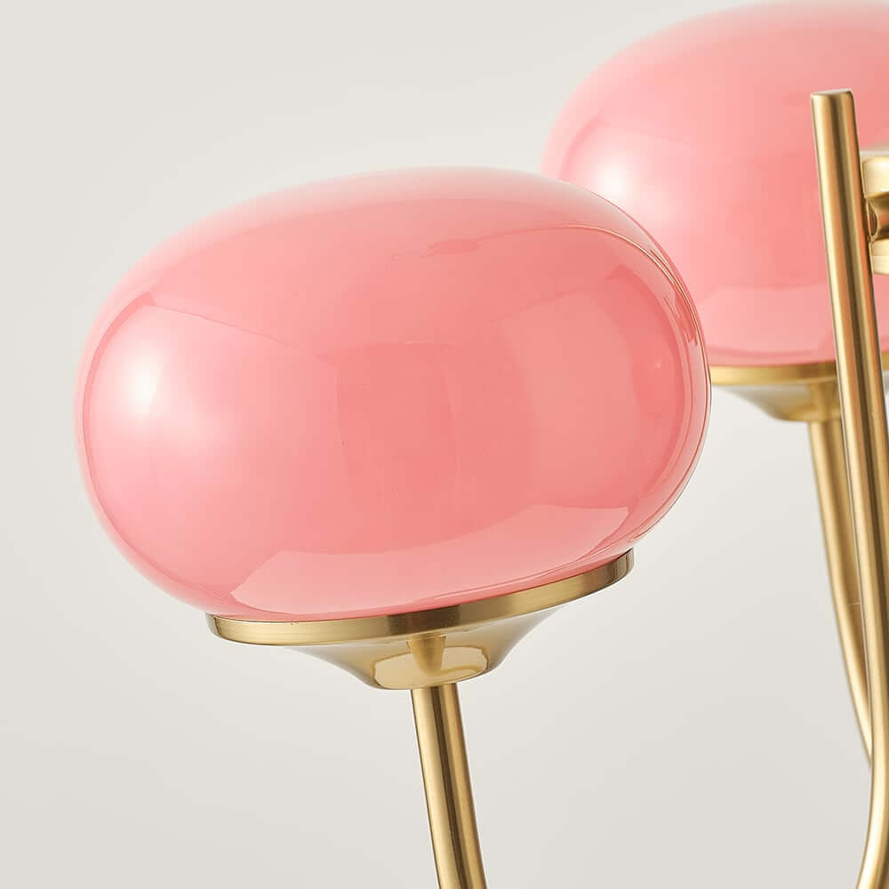 Modern 3-Light Bubble Chandelier in Frosted Pink Glass and Matte Antique Gold