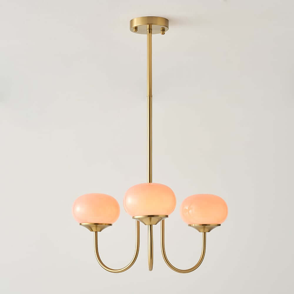 Modern 3-Light Bubble Chandelier in Frosted Pink Glass and Matte Antique Gold