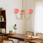 Modern 3-Light Bubble Chandelier in Frosted Pink Glass and Matte Antique Gold