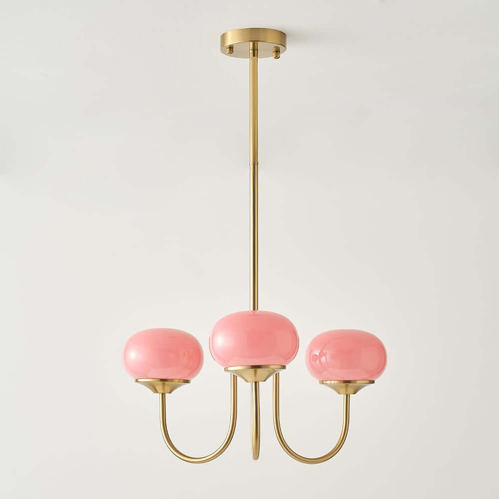 Modern 3-Light Bubble Chandelier in Frosted Pink Glass and Matte Antique Gold