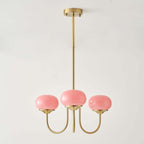 Modern 3-Light Bubble Chandelier in Frosted Pink Glass and Matte Antique Gold