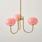 Modern 3-Light Bubble Chandelier in Frosted Pink Glass and Matte Antique Gold