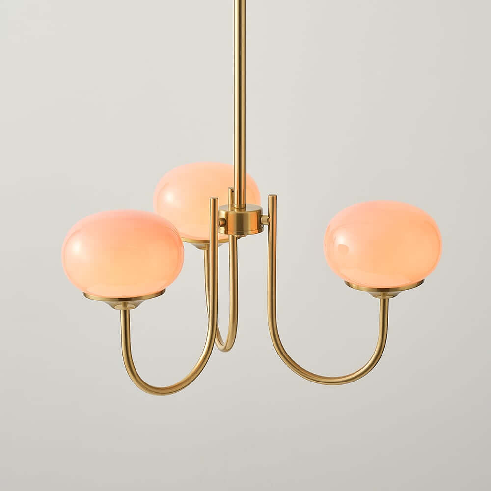 Modern 3-Light Bubble Chandelier in Frosted Pink Glass and Matte Antique Gold