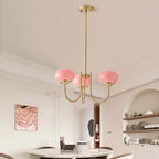 Modern 3-Light Bubble Chandelier in Frosted Pink Glass and Matte Antique Gold