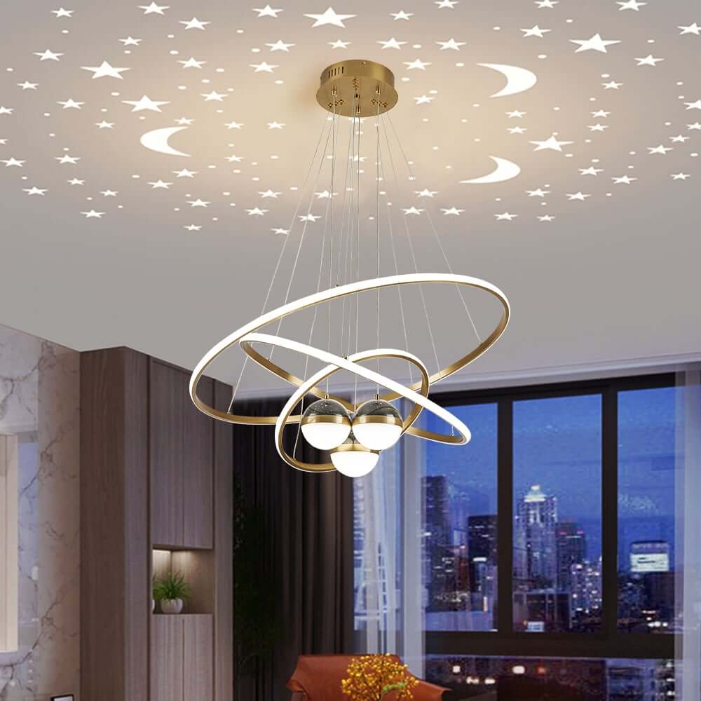 Modern 3-Tier Gold LED Chandelier with Remote Control and Dimmable Feature