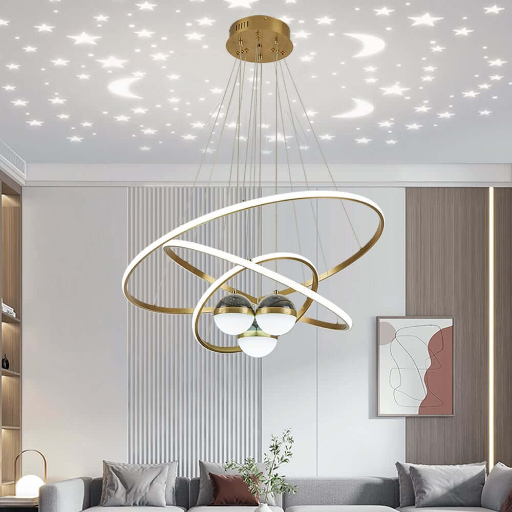 Modern 3-Tier Gold LED Chandelier with Remote Control and Dimmable Feature