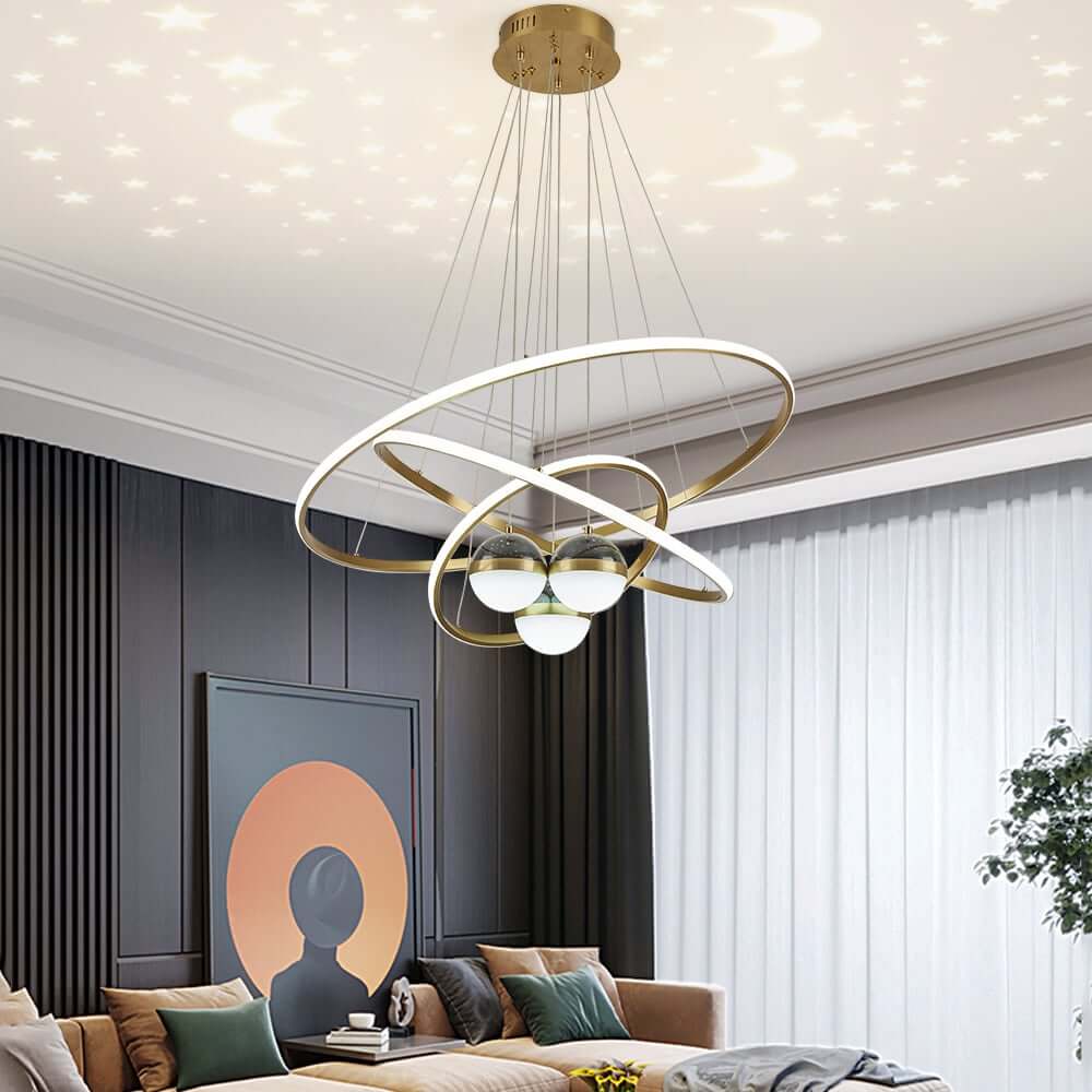 Modern 3-Tier Gold LED Chandelier with Remote Control and Dimmable Feature