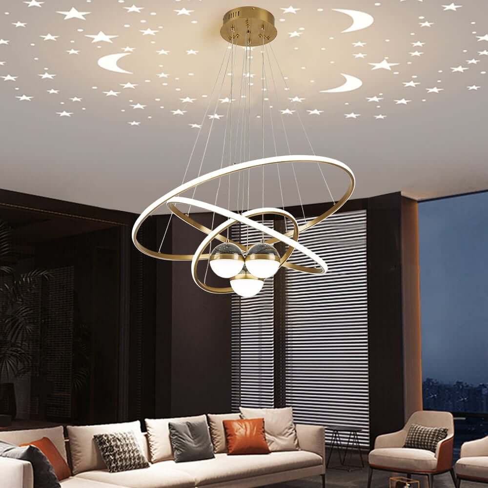 Modern 3-Tier Gold LED Chandelier with Remote Control and Dimmable Feature