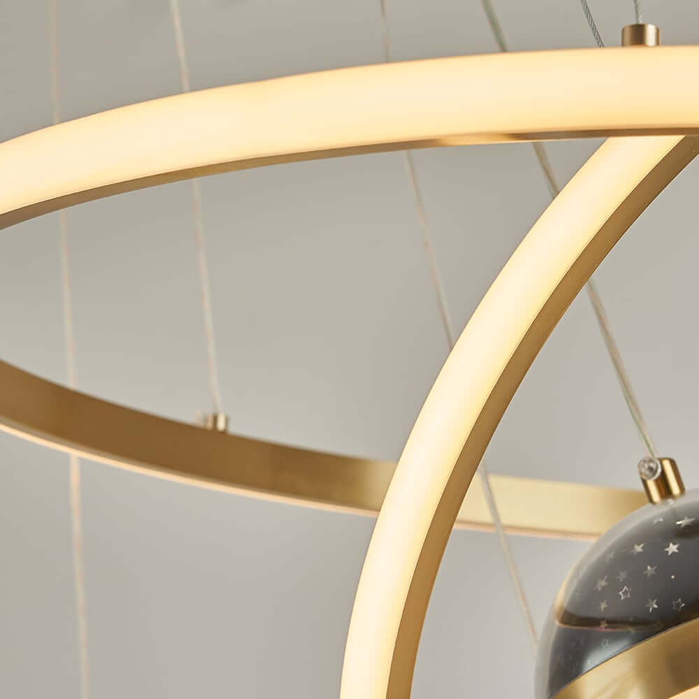 Modern 3-Tier Gold LED Chandelier with Remote Control and Dimmable Feature