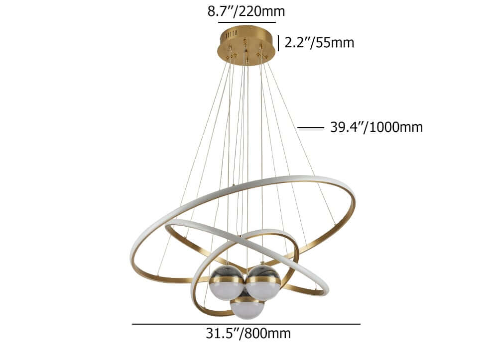 Modern 3-Tier Gold LED Chandelier with Remote Control and Dimmable Feature Dimensions