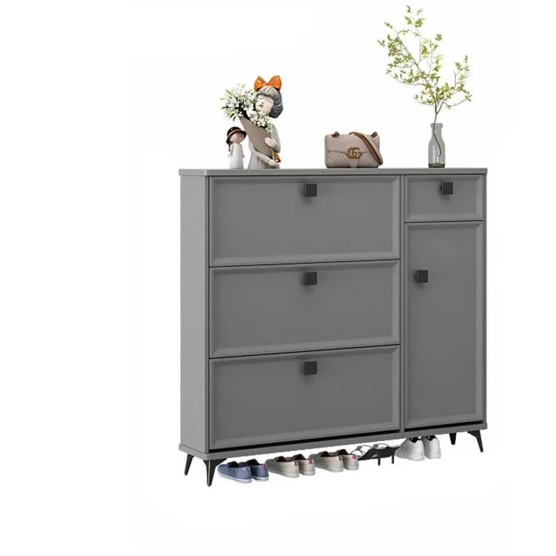 Modern 3-Tier Shoe Cabinet in Mint Green & Grey with Adjustable Storage